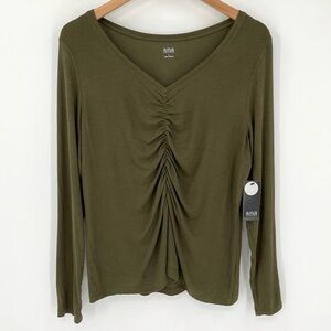 a.n.a Olive V-Neck Ruched Blouse